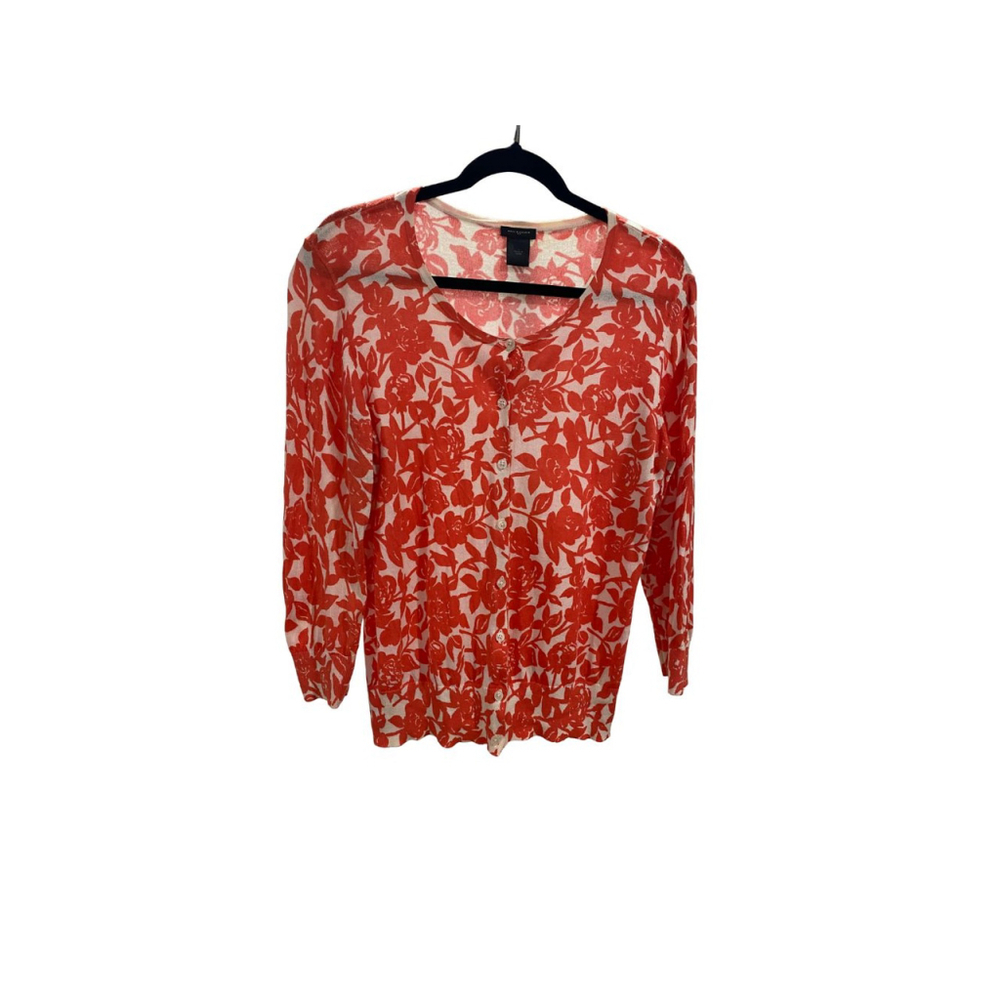 Ann Taylor Orange/White Floral Button Up Cardigan - Size Large (EUC)